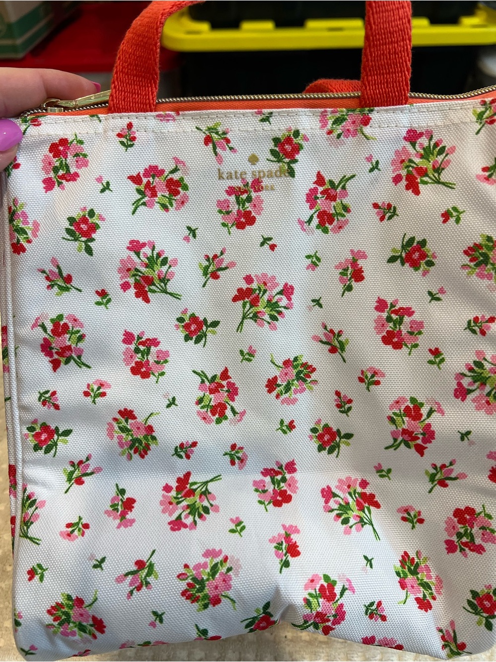 kate spade insulated lunch tote White Floral Tote with Pink and Red Accents